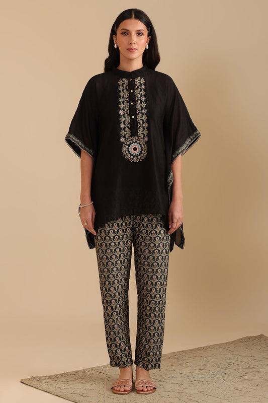 Black Eraya Embellished Kaftan Set