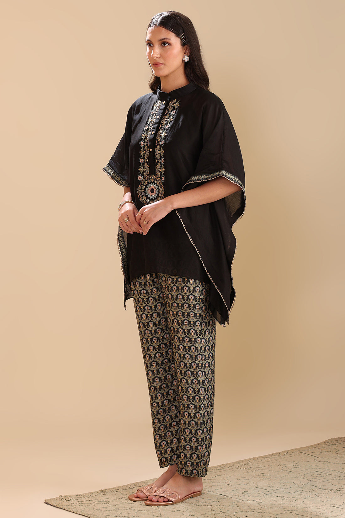 Black Eraya Embellished Kaftan Set