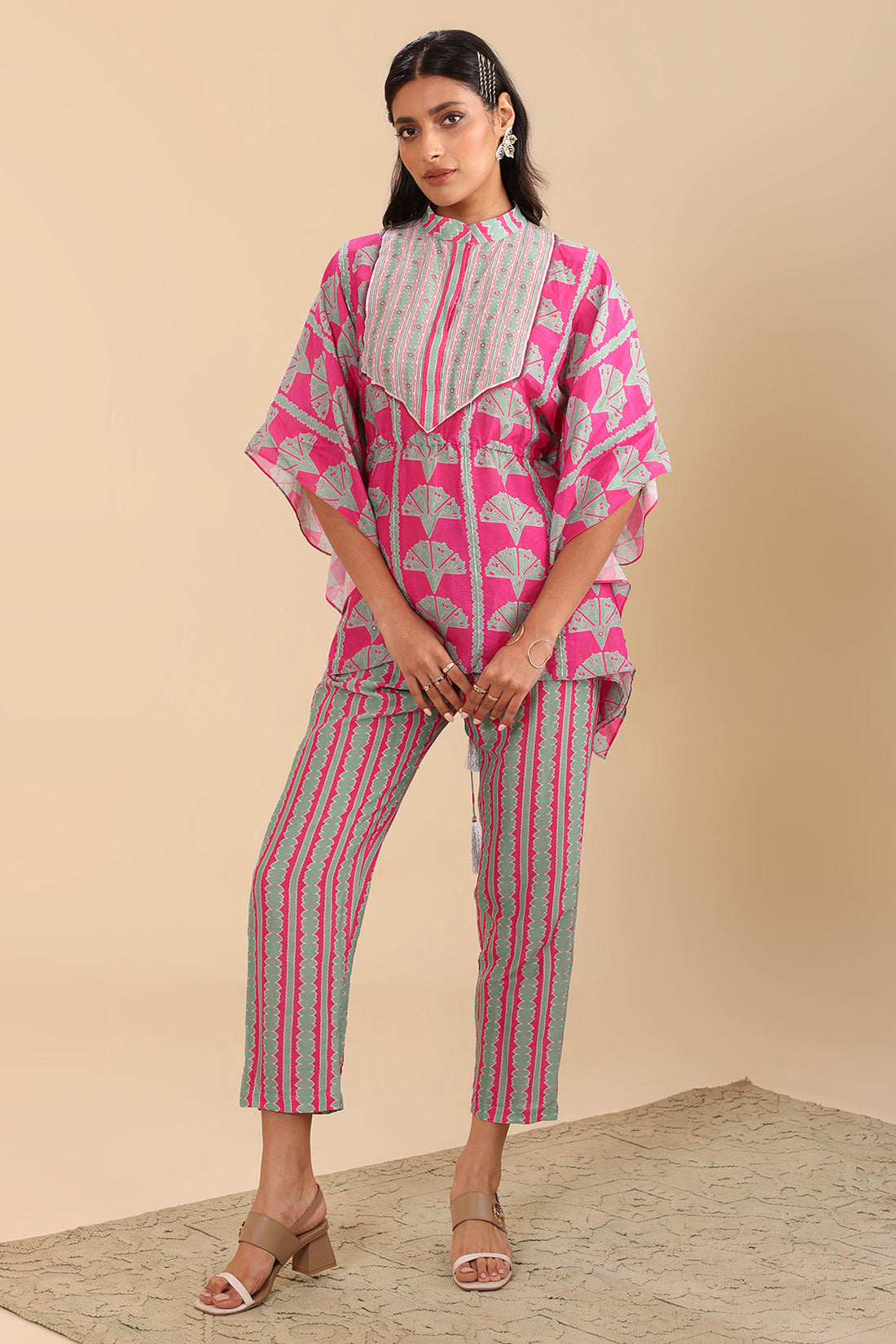 Pink Naqsh Embellished Short Kaftan Set