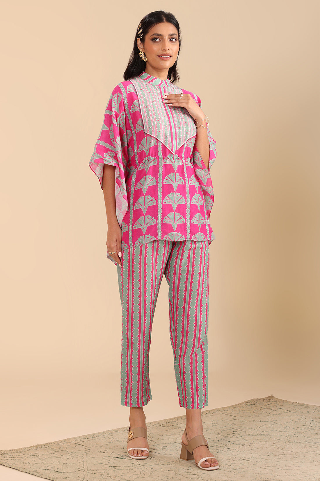 Pink Naqsh Embellished Short Kaftan Set