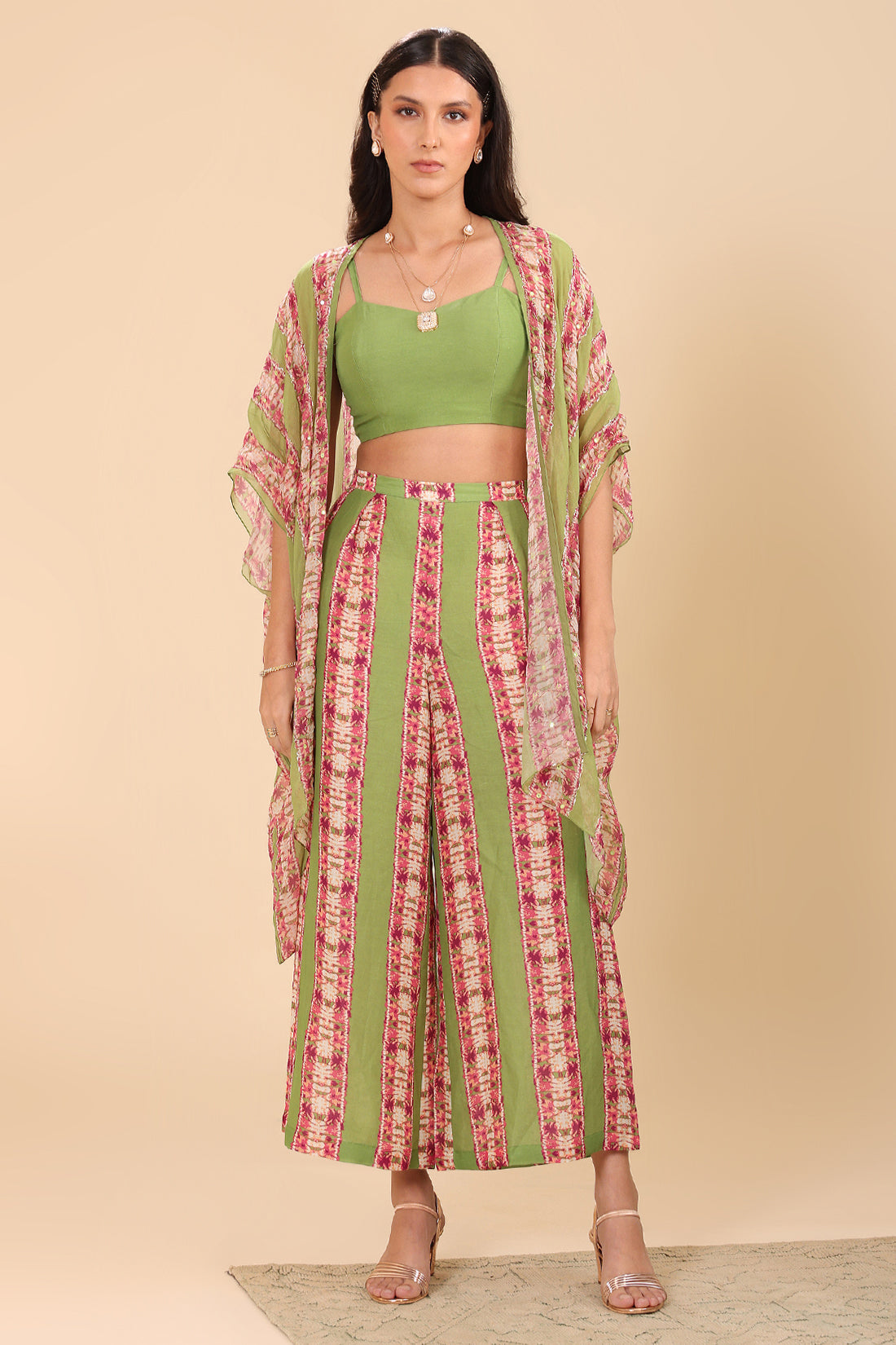 Naqsh Embellished Palazzo Set With Cape