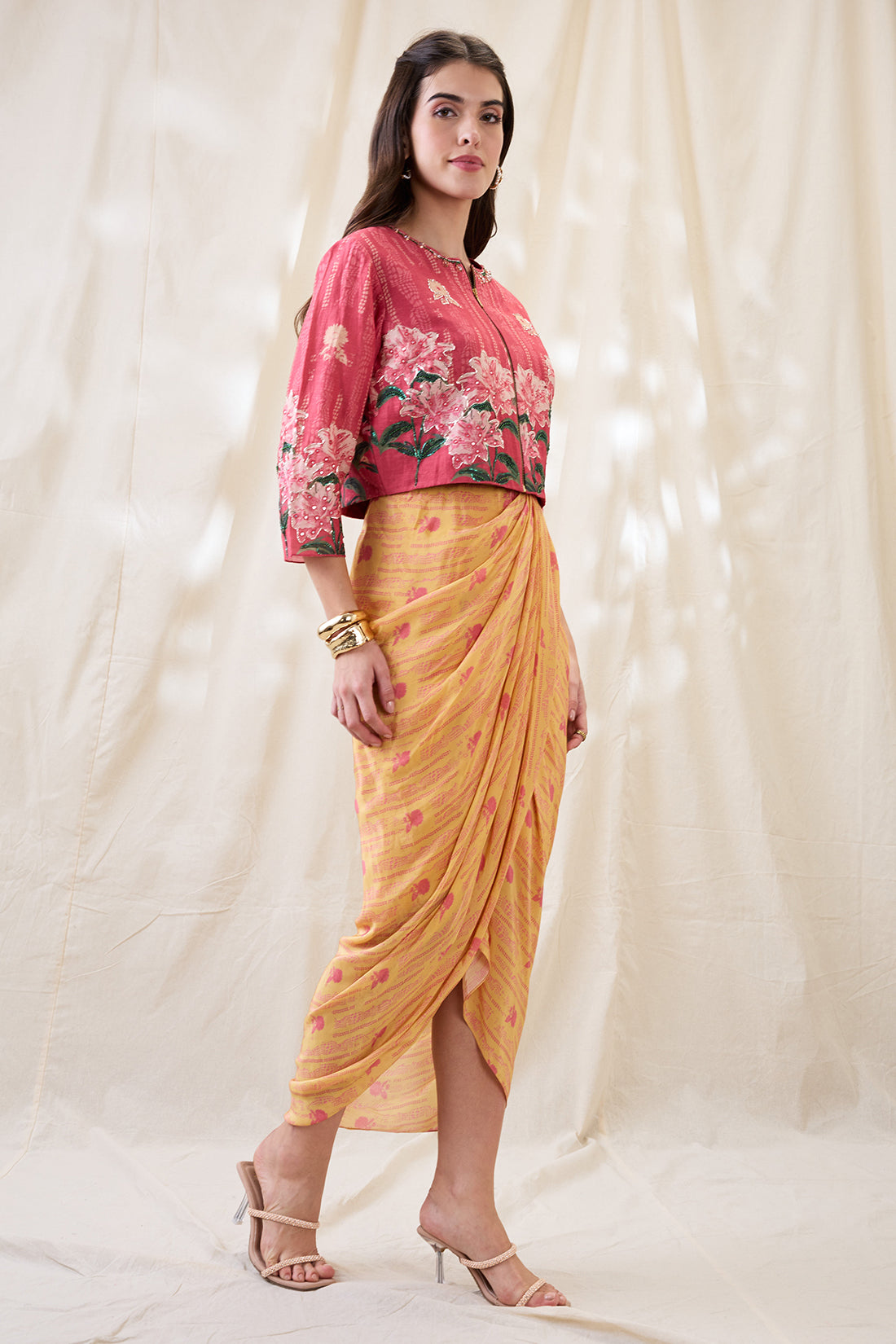 Ravya embellished drape dress set