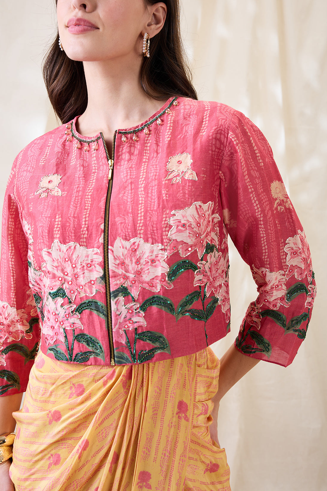 Ravya embellished drape dress set