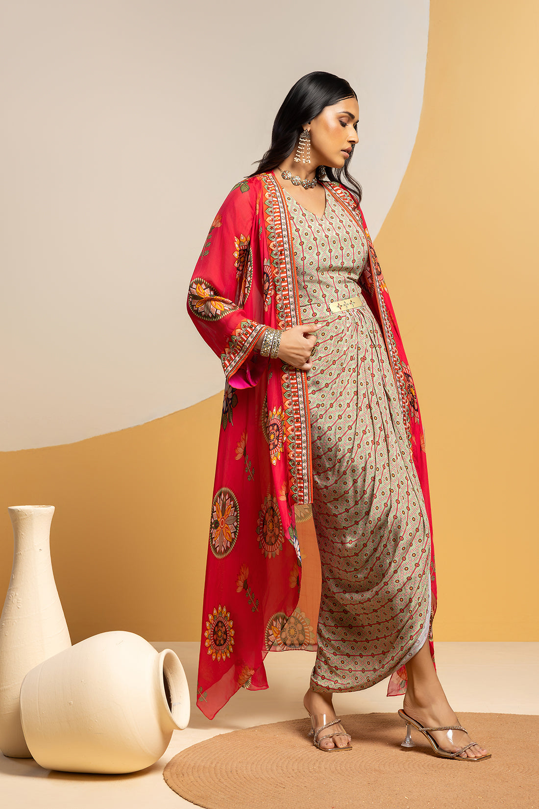 Taarani embellished  drape dress set