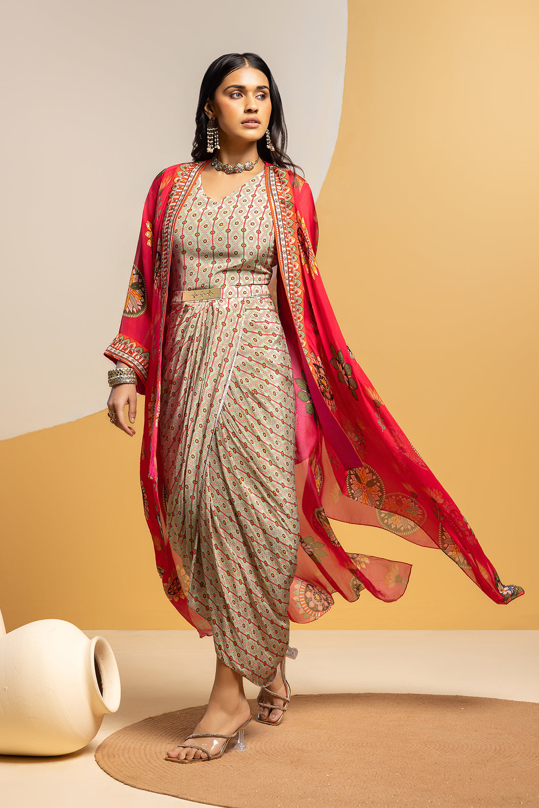 Taarani embellished  drape dress set