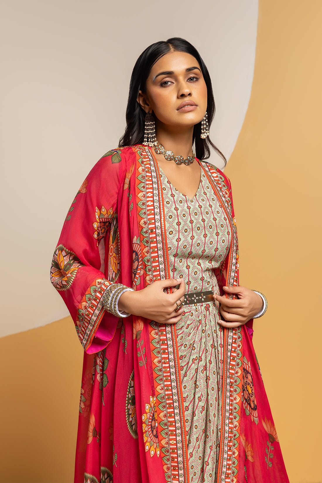 Taarani embellished  drape dress set