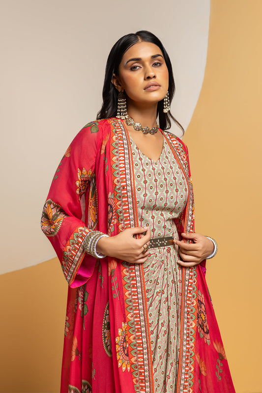 Taarani embellished  drape dress set