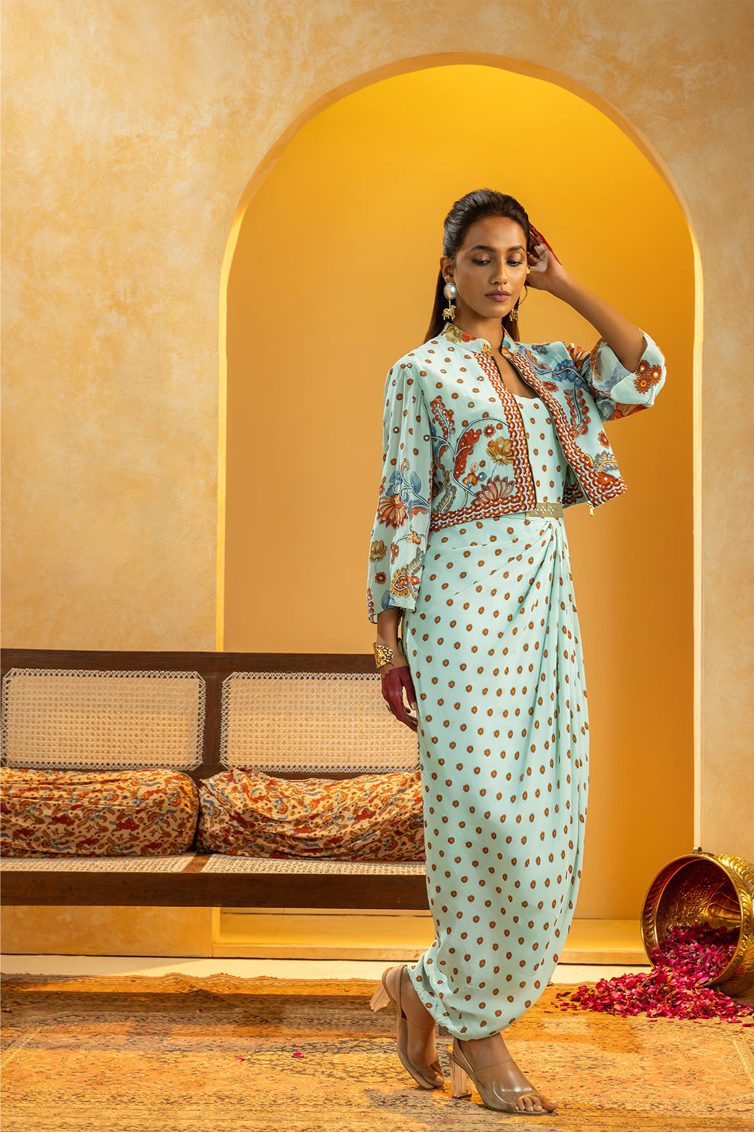 Rangtara embellished drape dress set