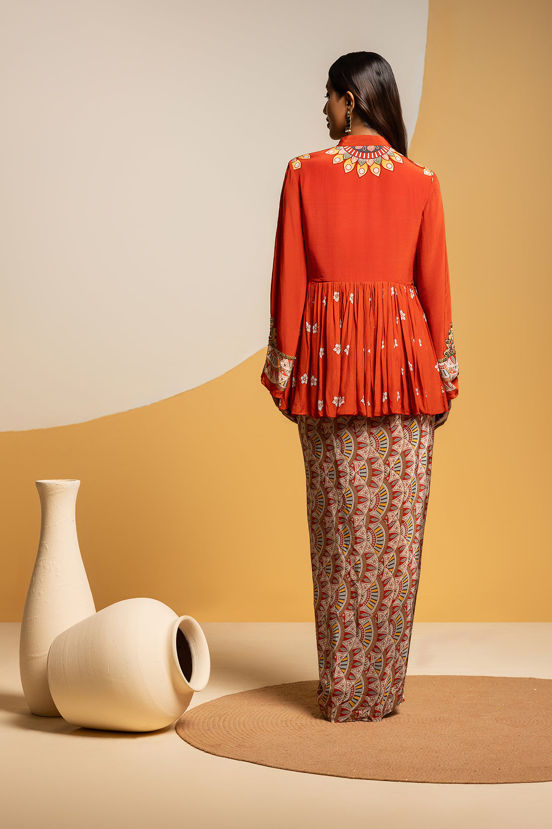 Taarani embellished drape skirt set