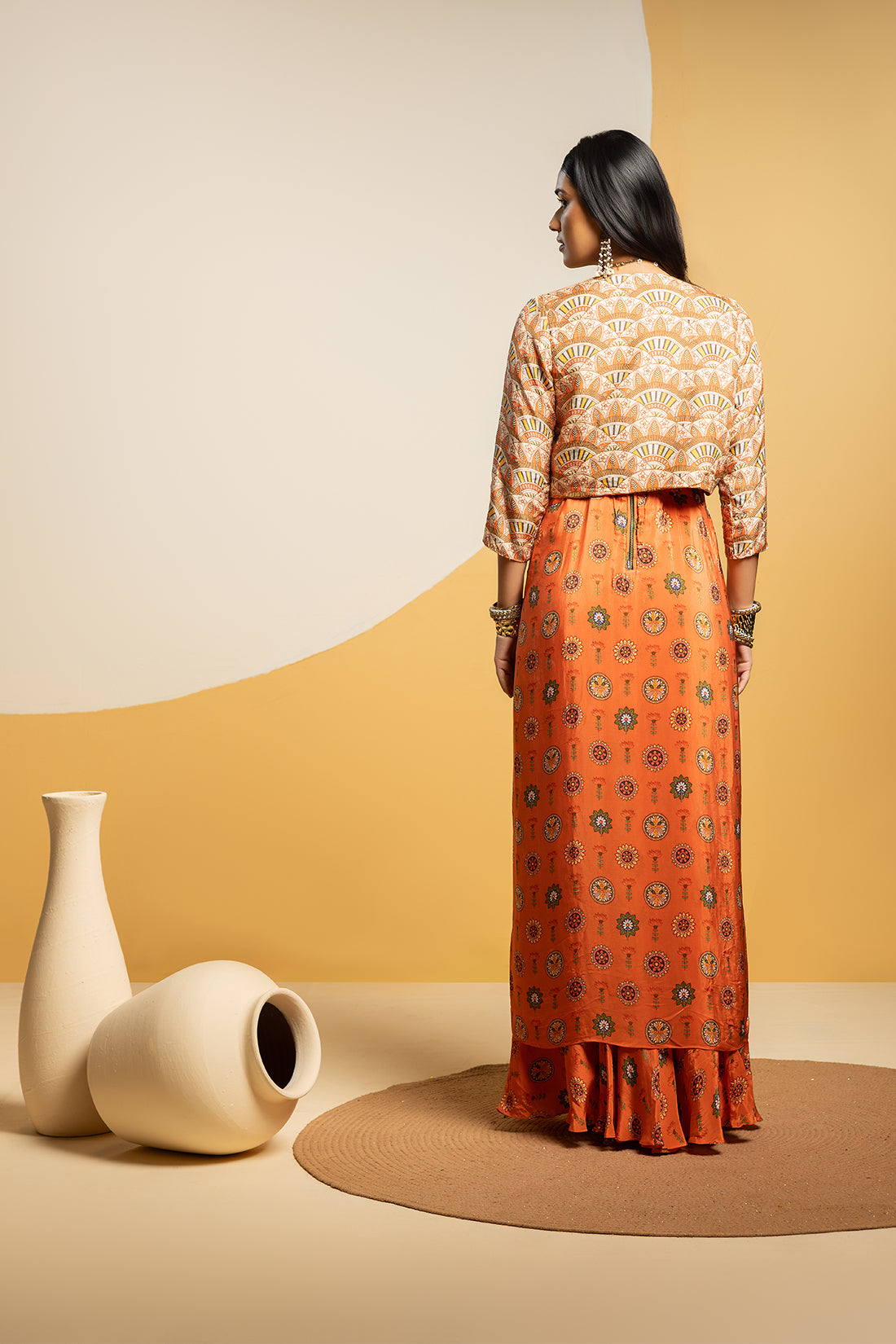 Taarani embellished long drape dress set