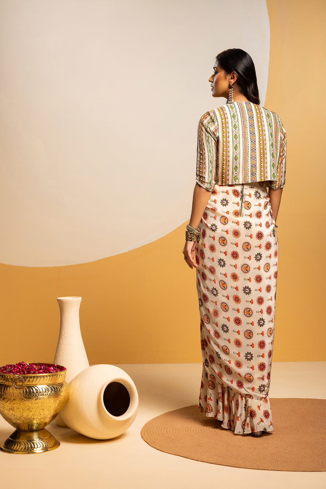 Taarani embellished long drape dress set