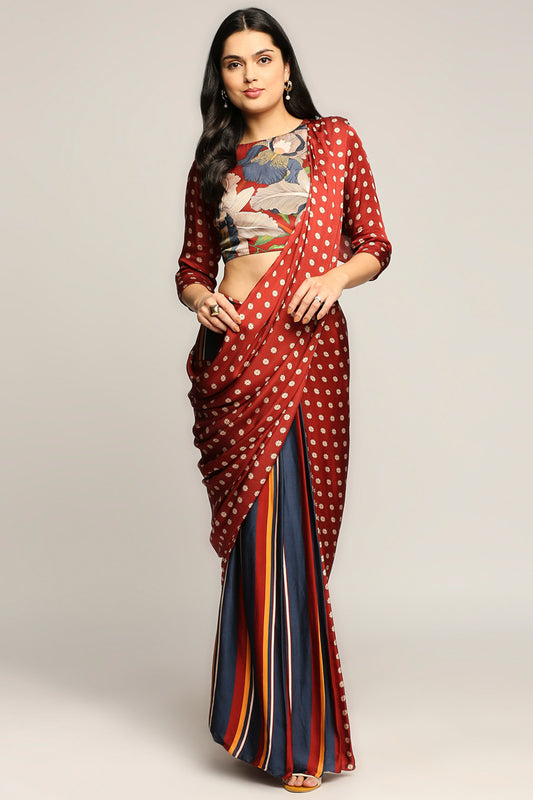 Orchid bloom printed pre-stiched saree with blouse