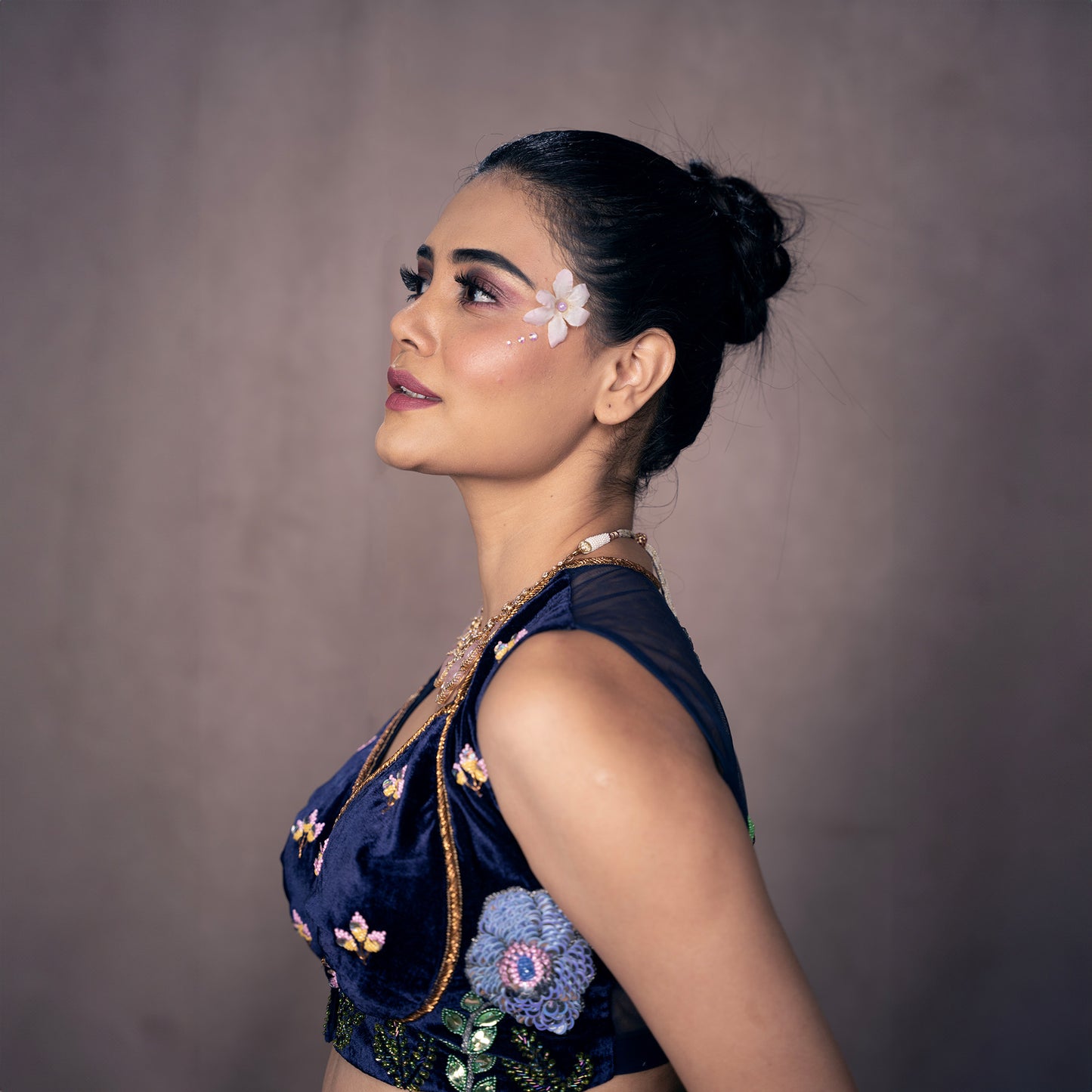 Navy Blue Velvet Hand Embroidered Designer Flying Soul Bridal Lehenga