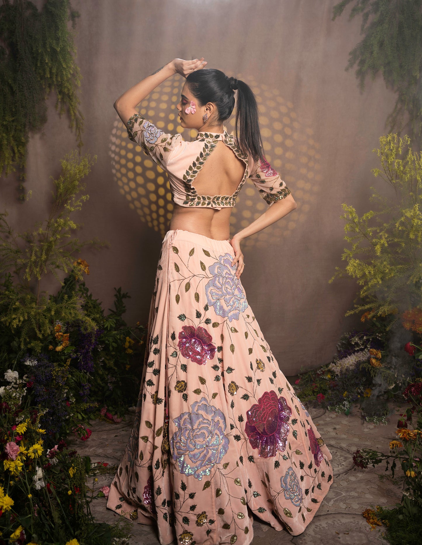 Peach Sequins Embroidered Designer Flying Soul Bridal Lehenga