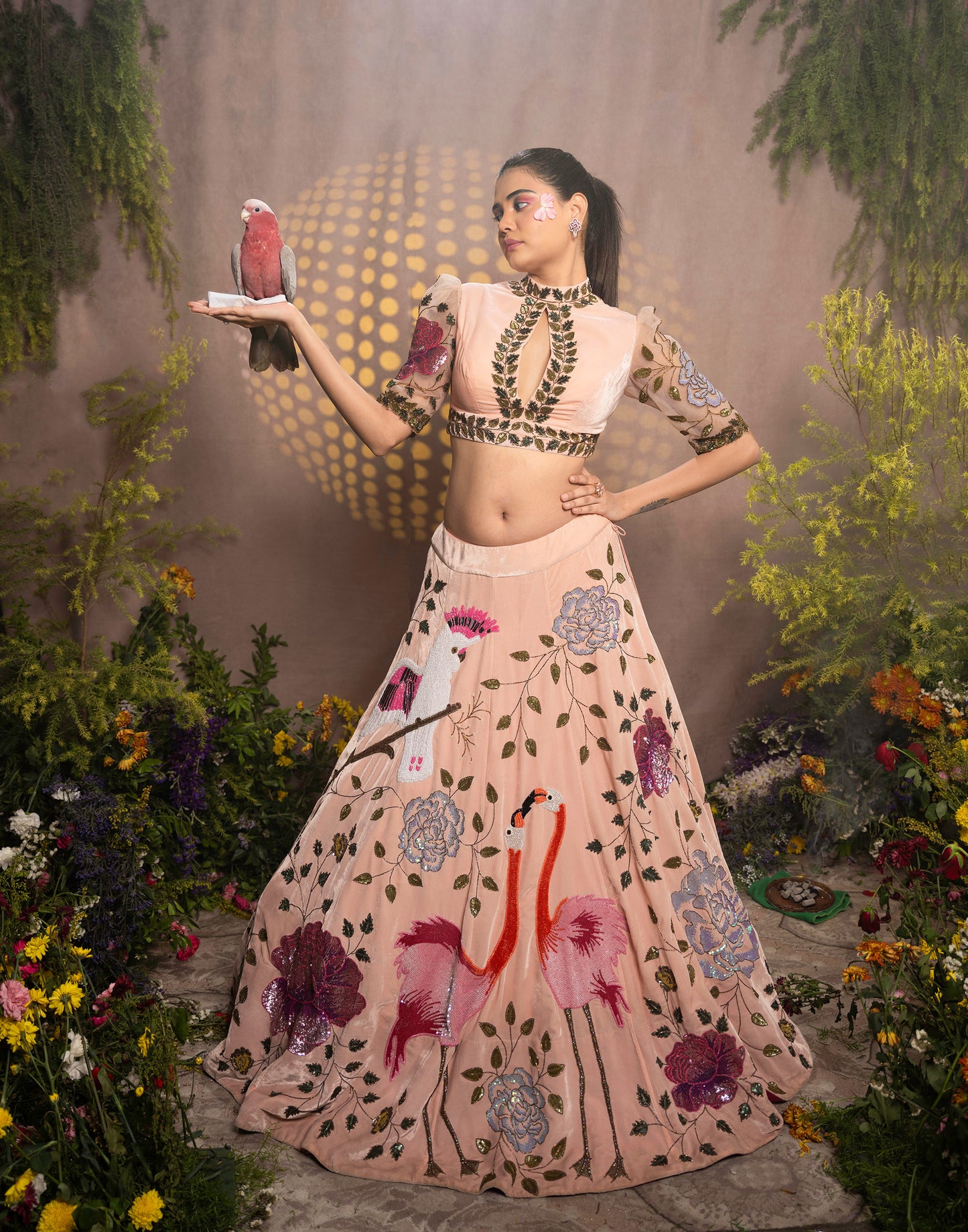 Peach Sequins Embroidered Designer Flying Soul Bridal Lehenga