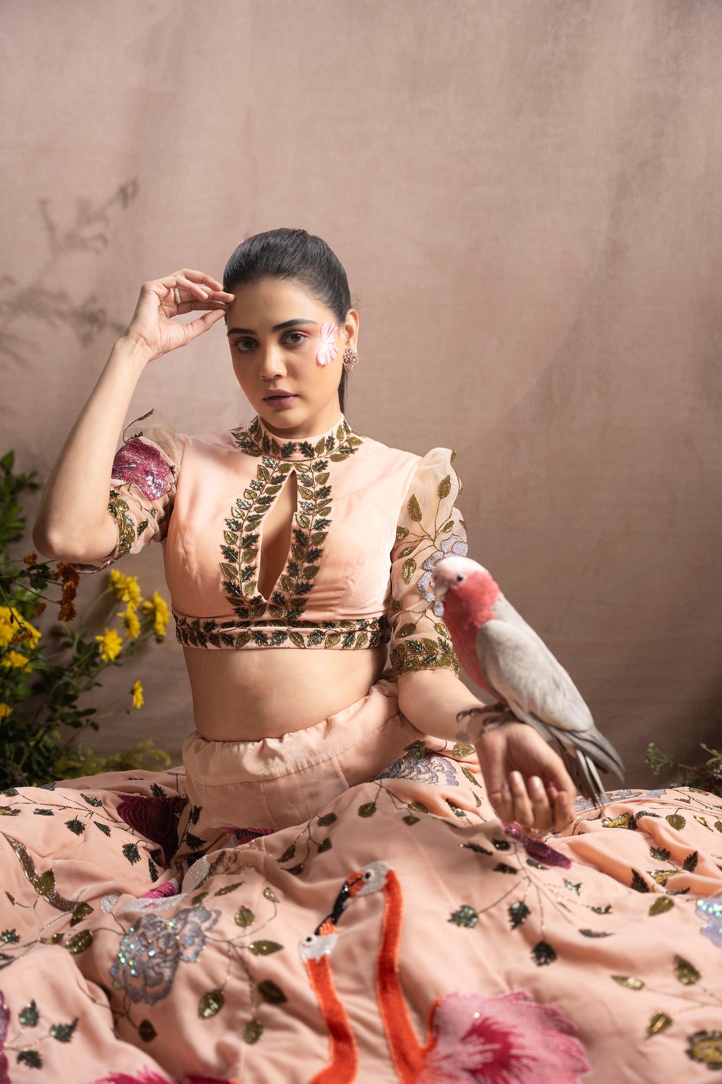 Peach Sequins Embroidered Designer Flying Soul Bridal Lehenga