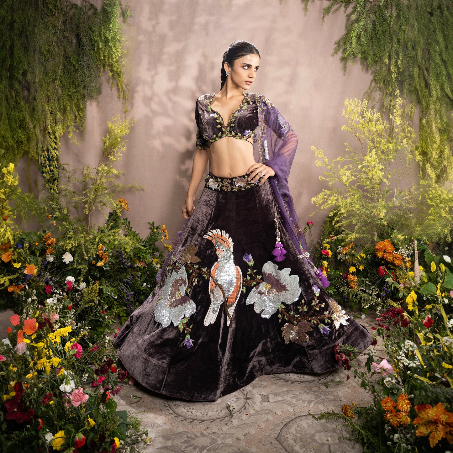 Snuff Hand Embroidered Designer Flying Soul Bridal Lehenga