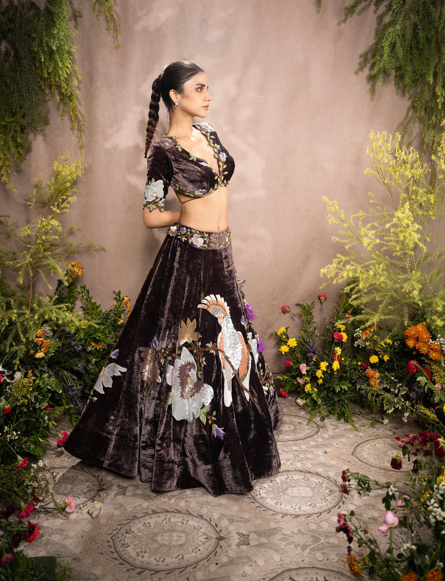 Snuff Hand Embroidered Designer Flying Soul Bridal Lehenga