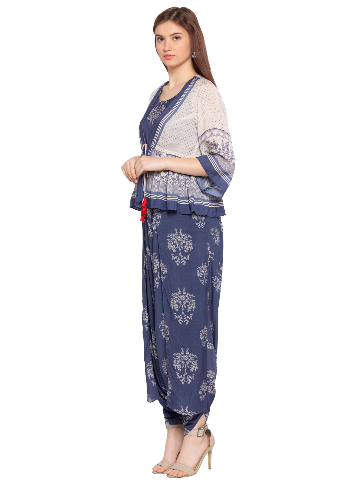 French Toile Dhoti Jumpsuit With Peplum Jacket