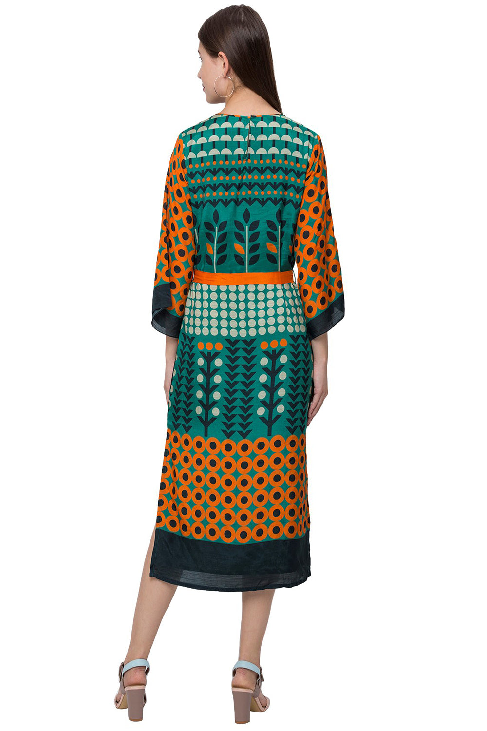 Tree Print Dress With Printed Belt