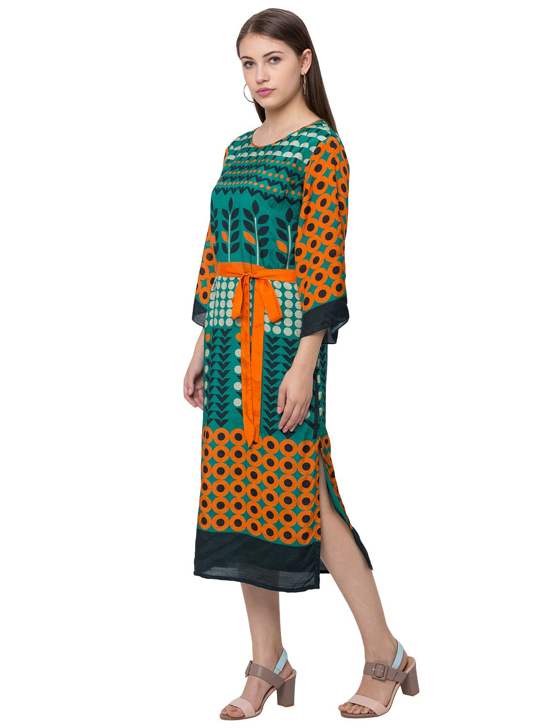 Tree Print Dress With Printed Belt