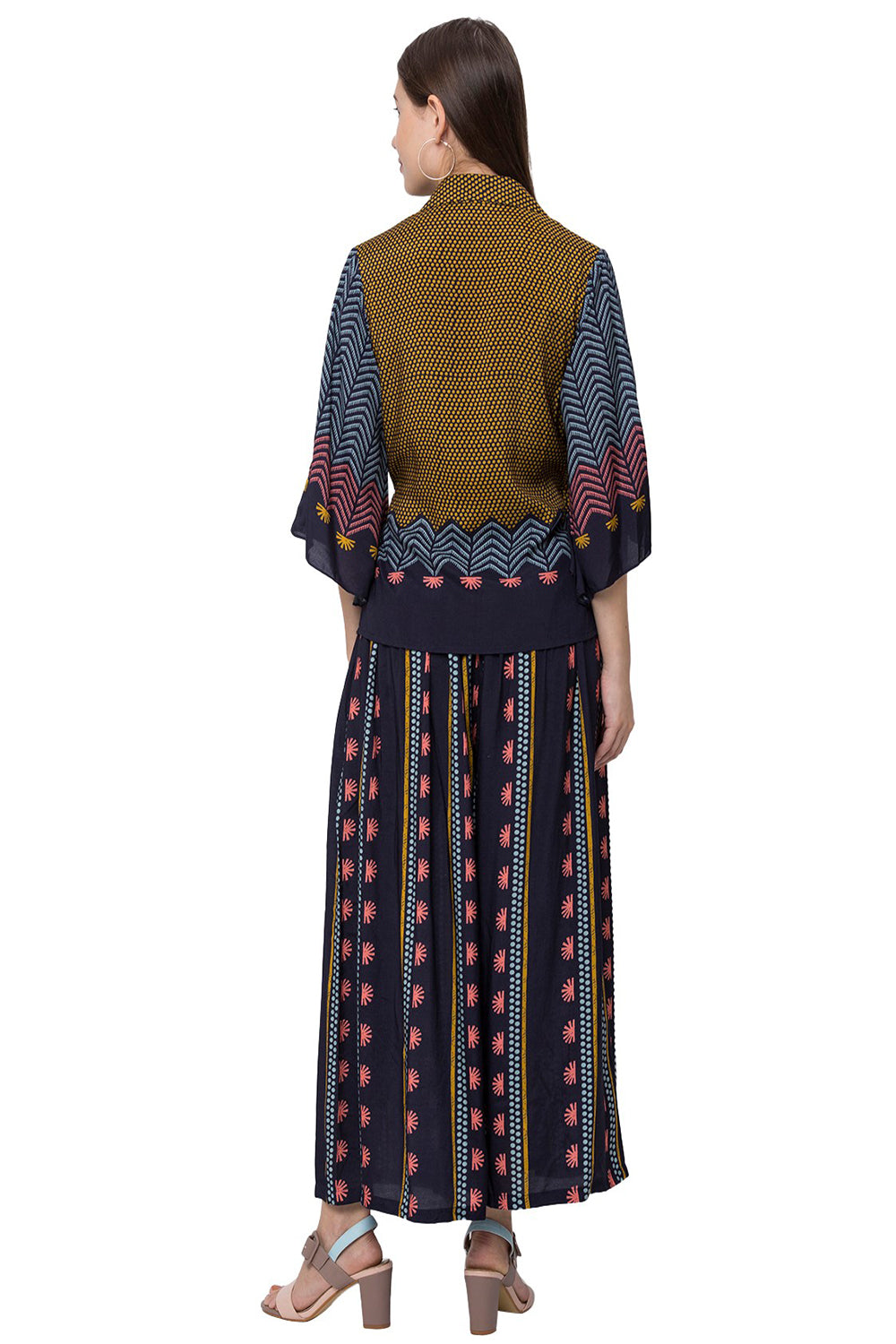 Floral Printed Palazzo Pants With Printed Overlap Top
