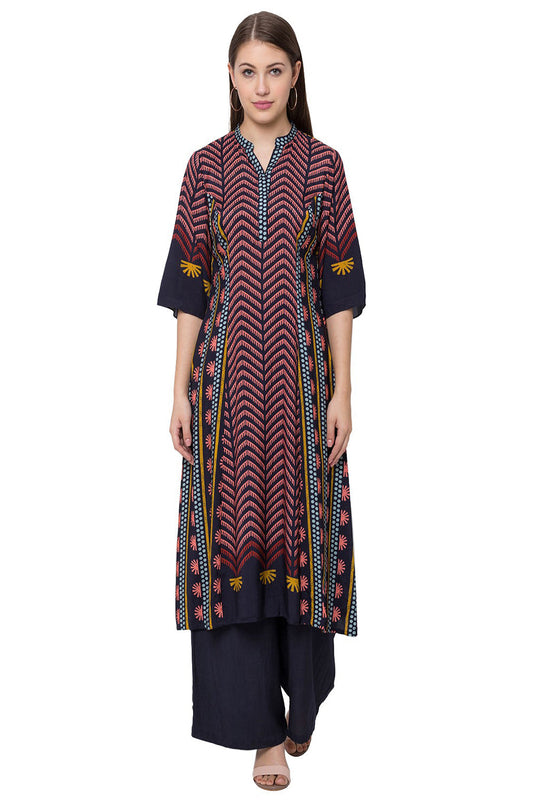 Floral Printed Kurta With Plain Palazzo Pants