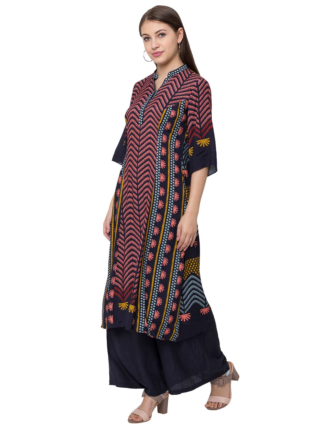 Floral Printed Kurta With Plain Palazzo Pants