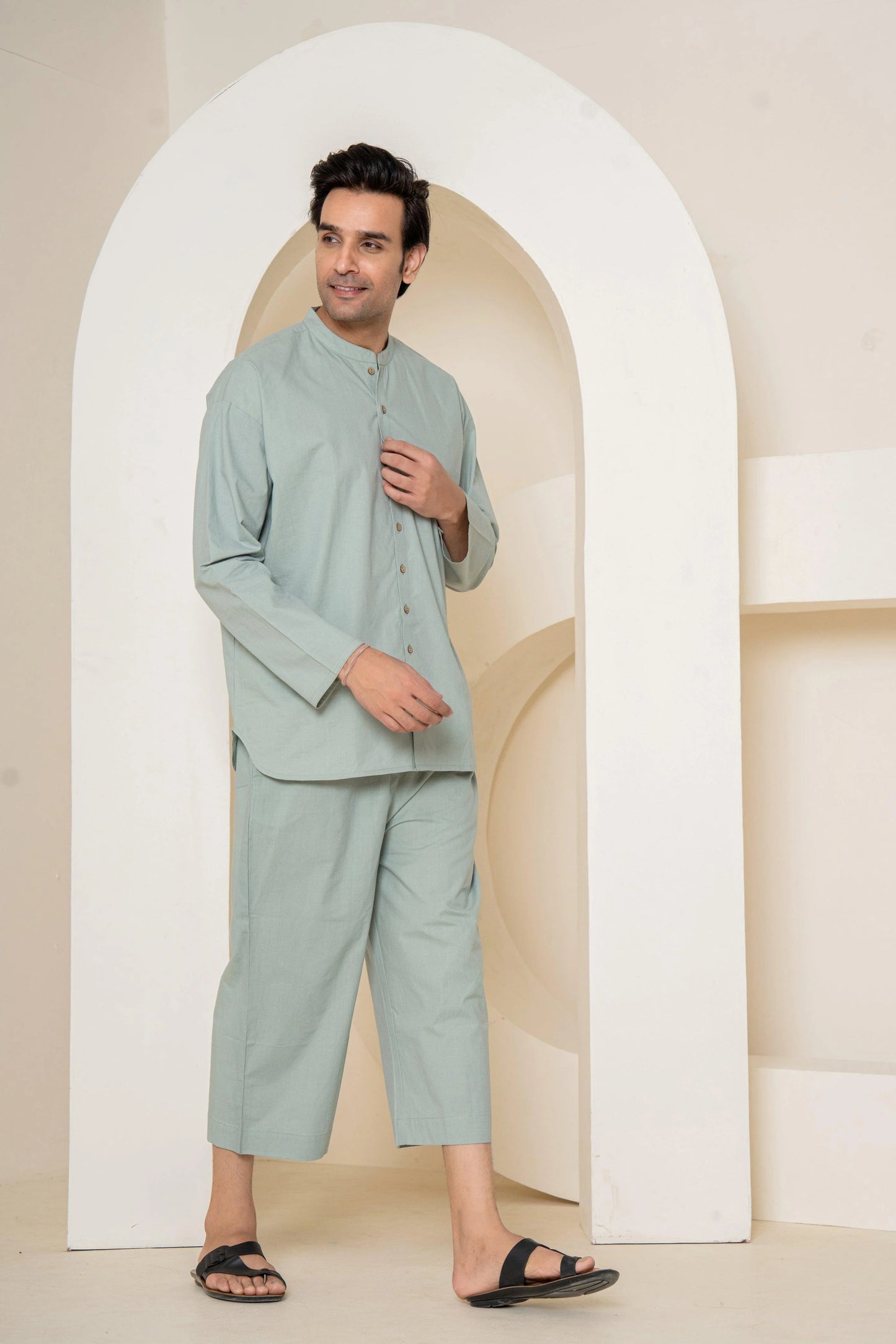 Olive Green Ease Men Lounge wear | 100% Poplin Organic Cotton