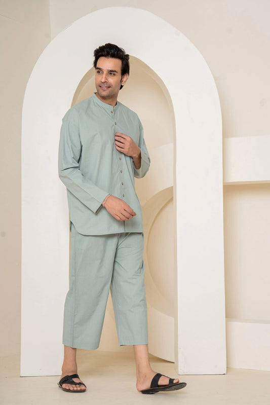 Olive Green Ease Men Lounge wear | 100% Poplin Organic Cotton