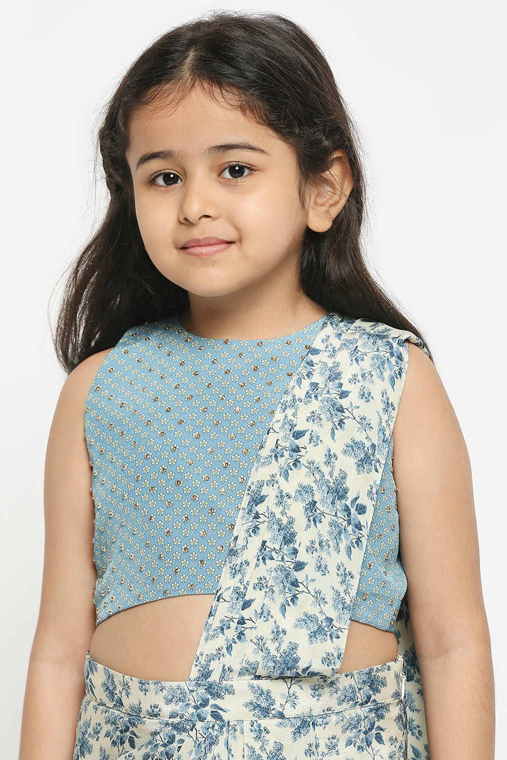 Applique Floral Printed Pre Stitched Saree