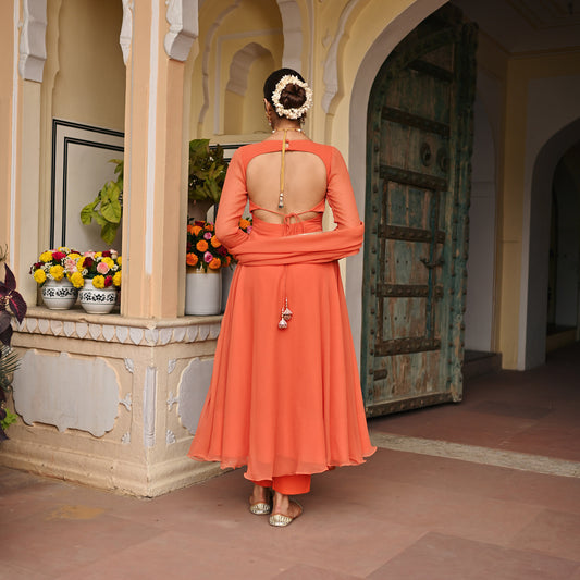 Coral Handwork Georgette Anarkali Set