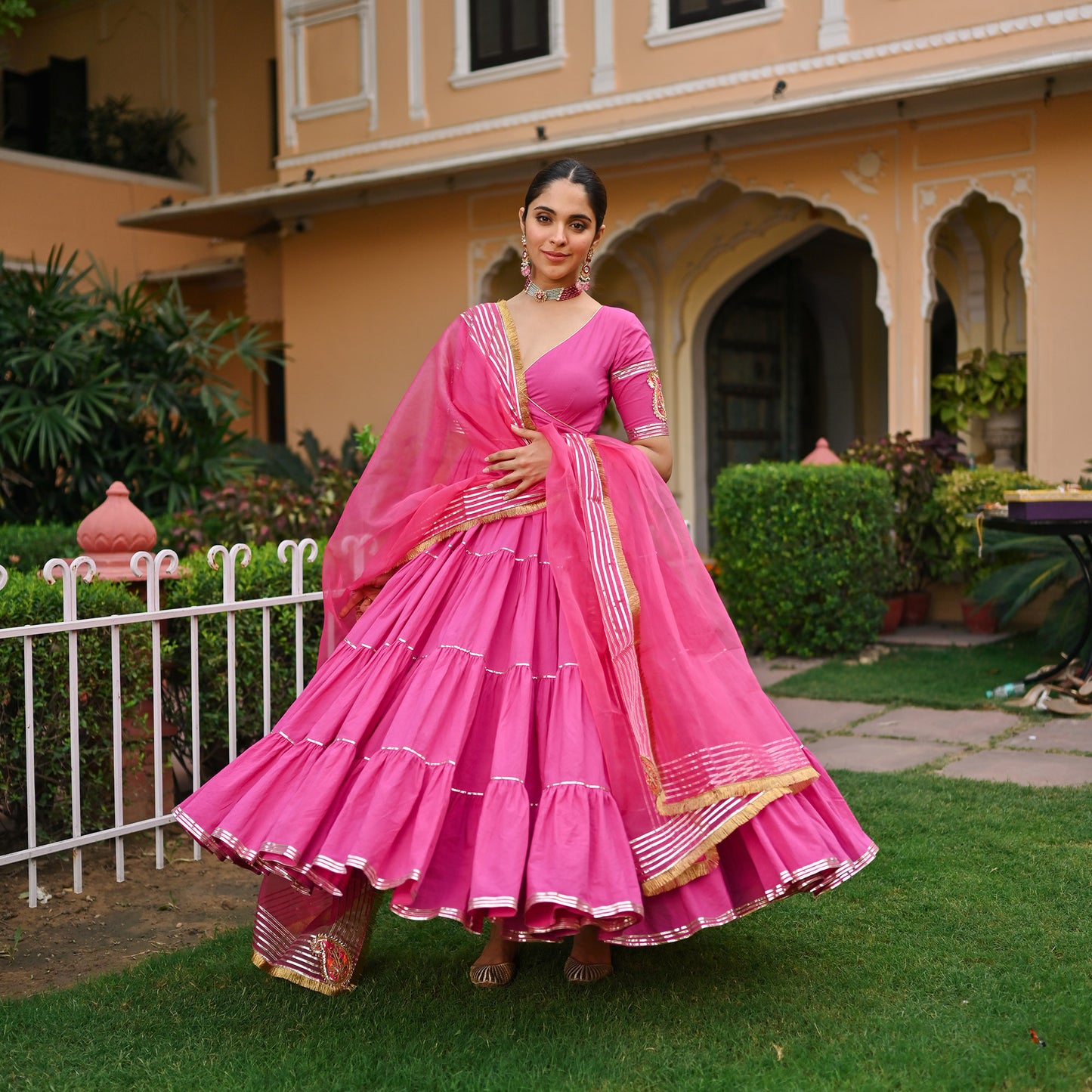 Pink Paisley Gota Anarkali Set