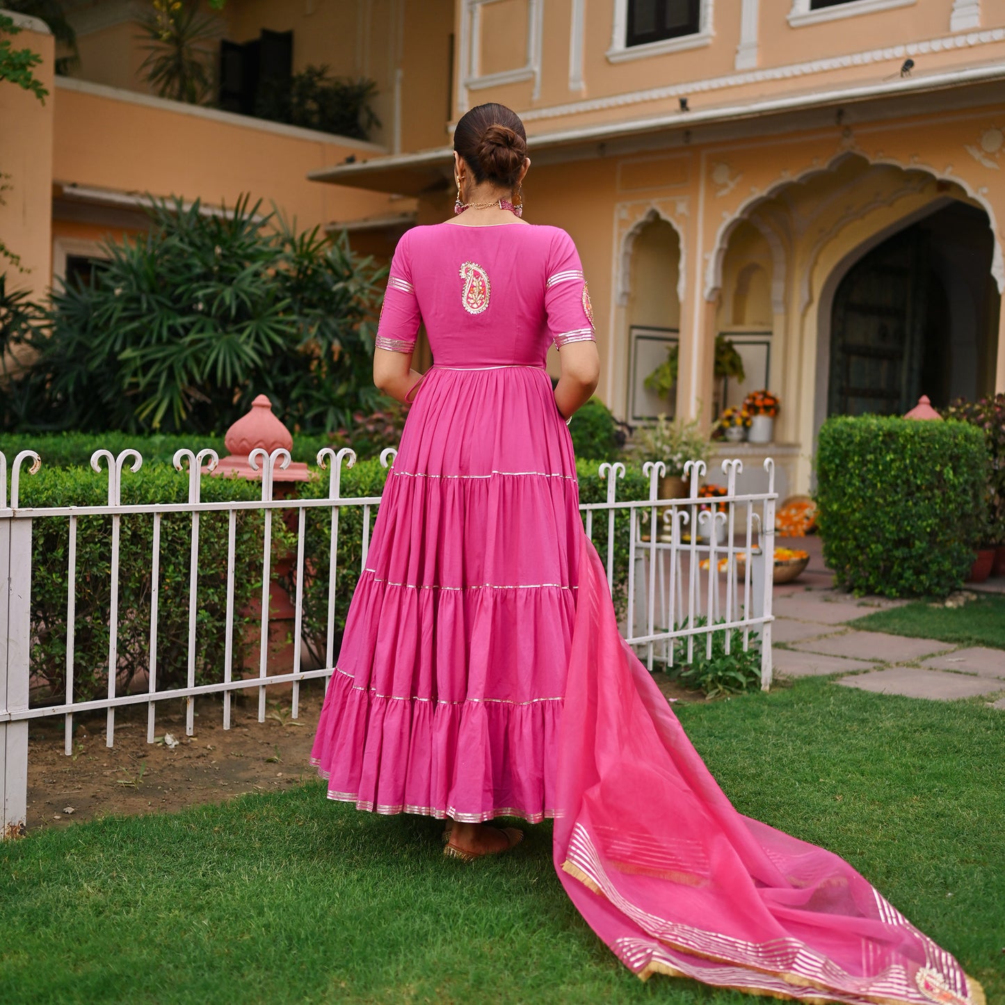 Pink Paisley Gota Anarkali Set