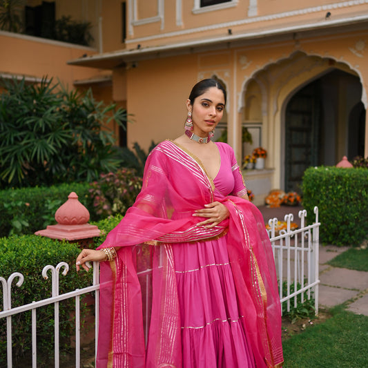 Pink Paisley Gota Anarkali Set