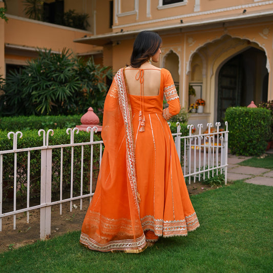 Orange Paisley Gota Anarkali Set