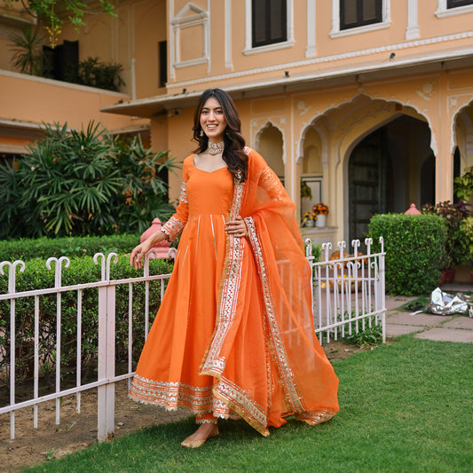 Orange Paisley Gota Anarkali Set