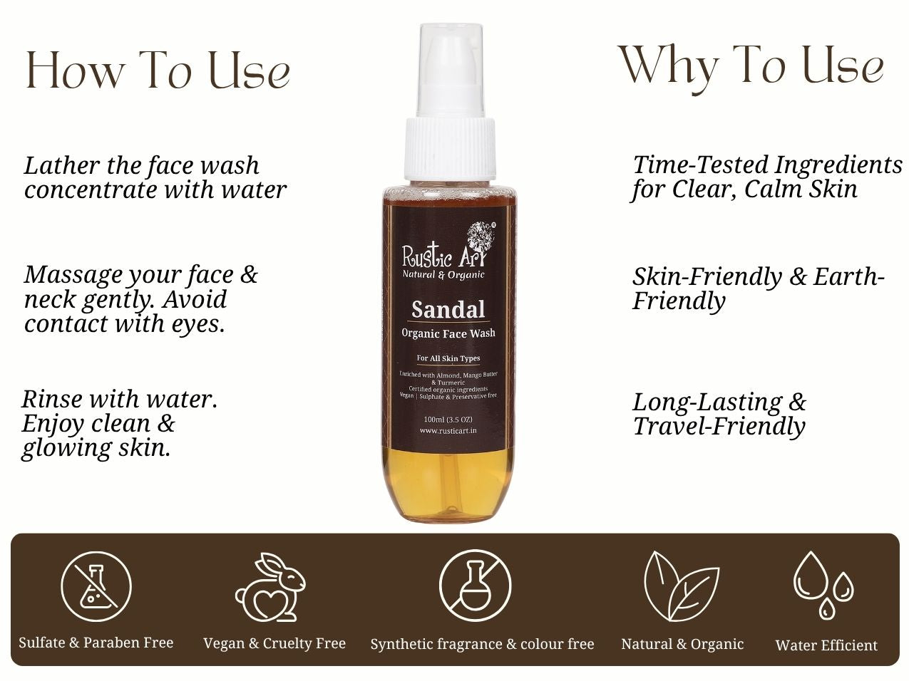 Sandal Face Wash (100ml), Rustic Art