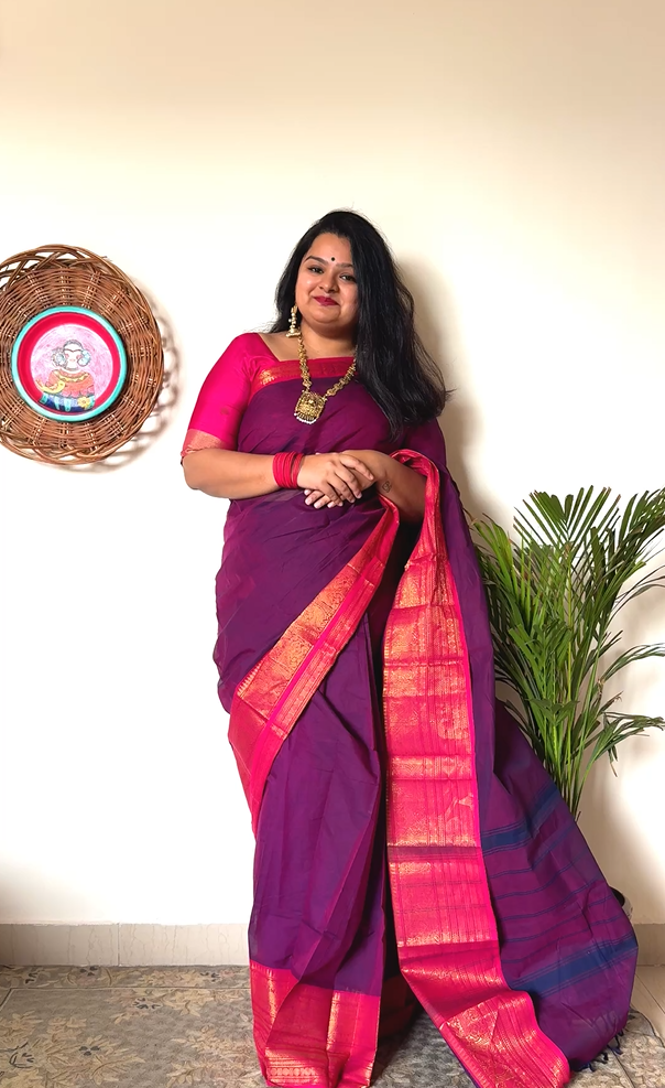 Varnam - Saree (Unstitched) in Purple in Kanchi Cotton