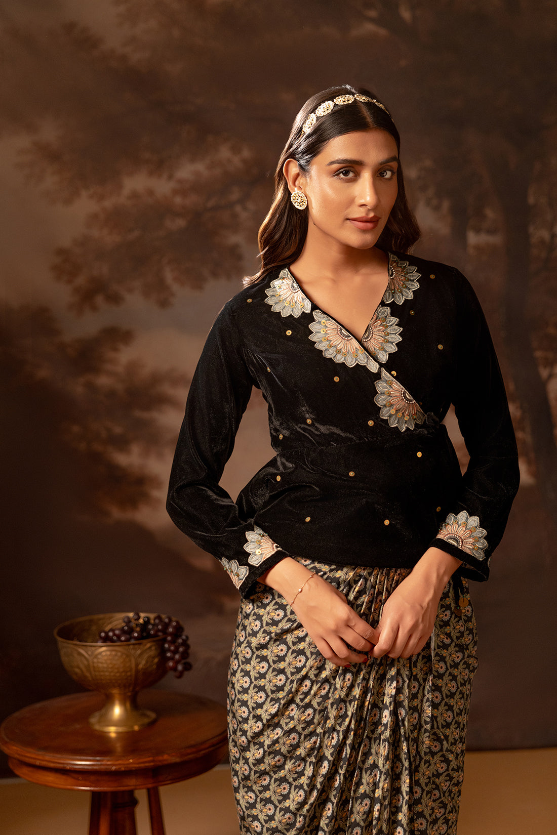 Eraya Embroidered drape skirt set