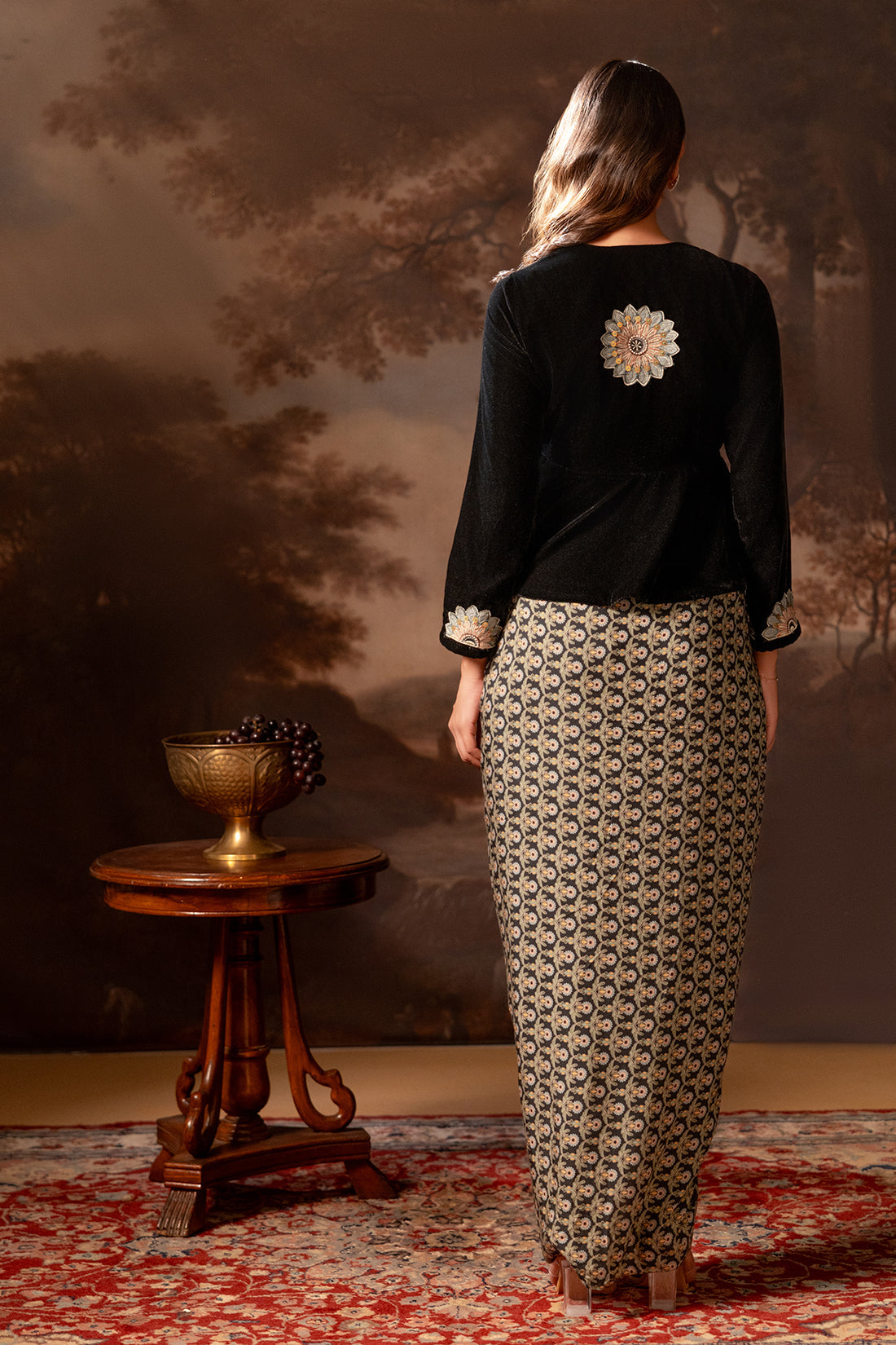 Eraya Embroidered drape skirt set