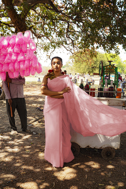 Strawberry Ice Gola | Pink Handloom Cotton Cotton Silk Saree