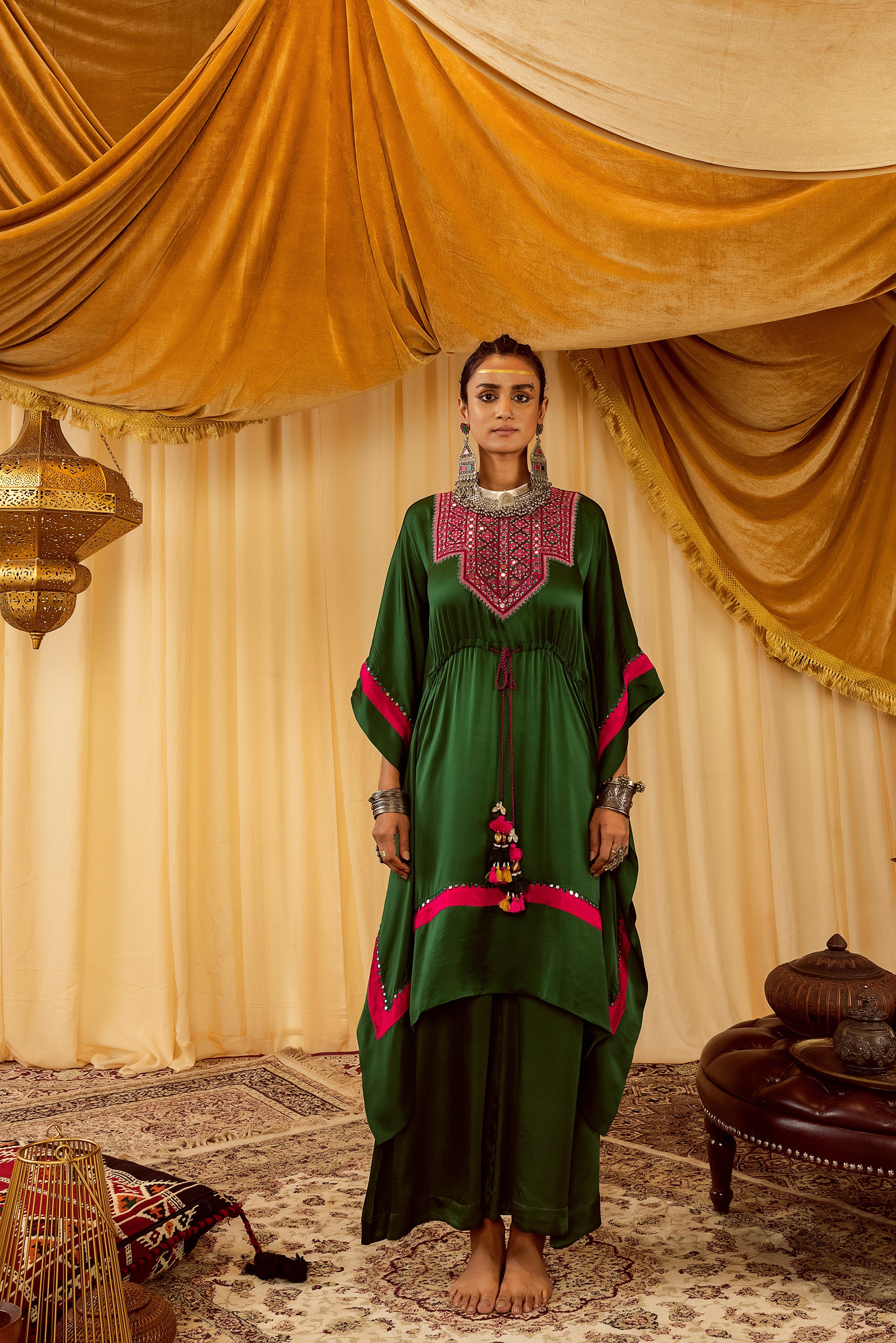 Dark green kaftan with plazo pants Mohi fashion Dark green kaftan with plazo pants Mohi fashion