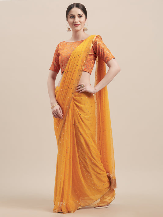 Yellow Poly Georgette Women Saree