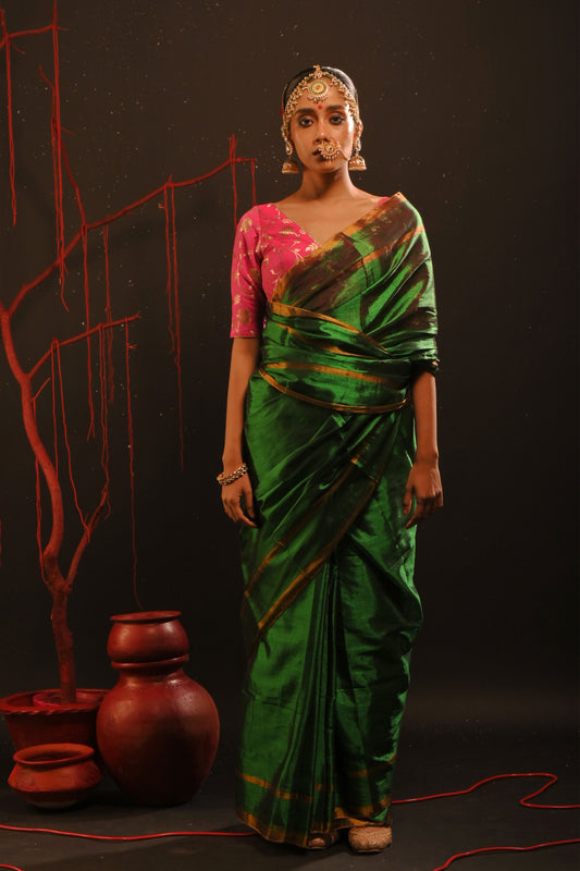 Chitrani saree I Green Handloom Tissue Saree