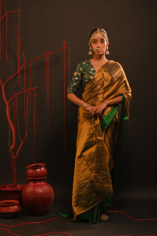 Jaishree saree I Gold Handloom Tissue Saree