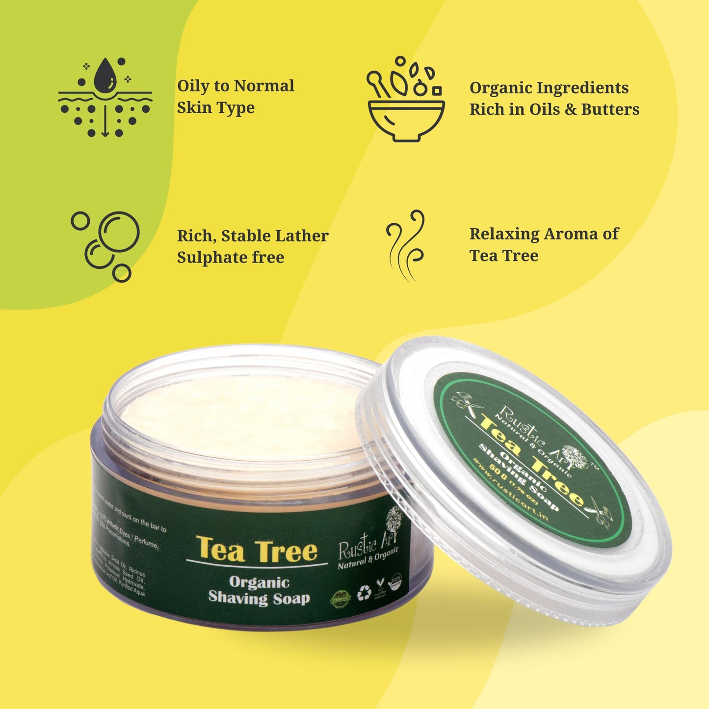 Tea Tree Shaving Soap (50gm), Rustic Art