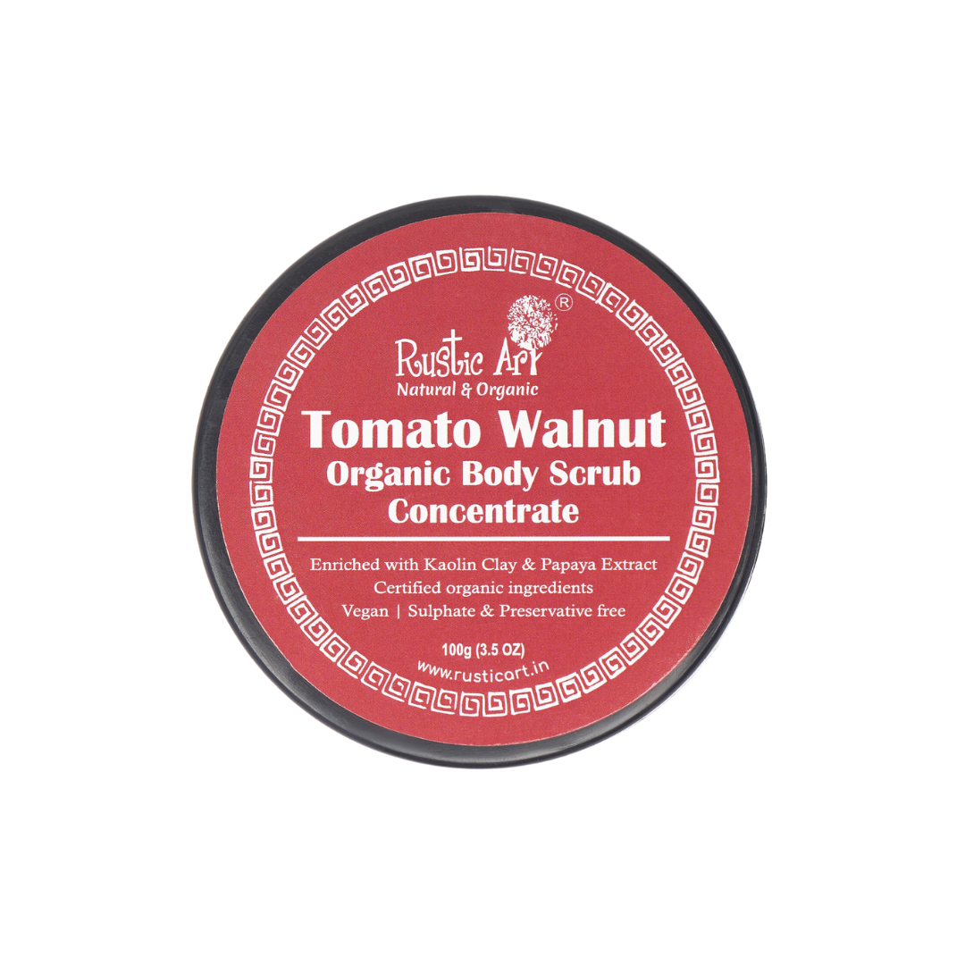 Tomato Walnut Body & Face Scrub Concentrate (100gm), Rustic Art
