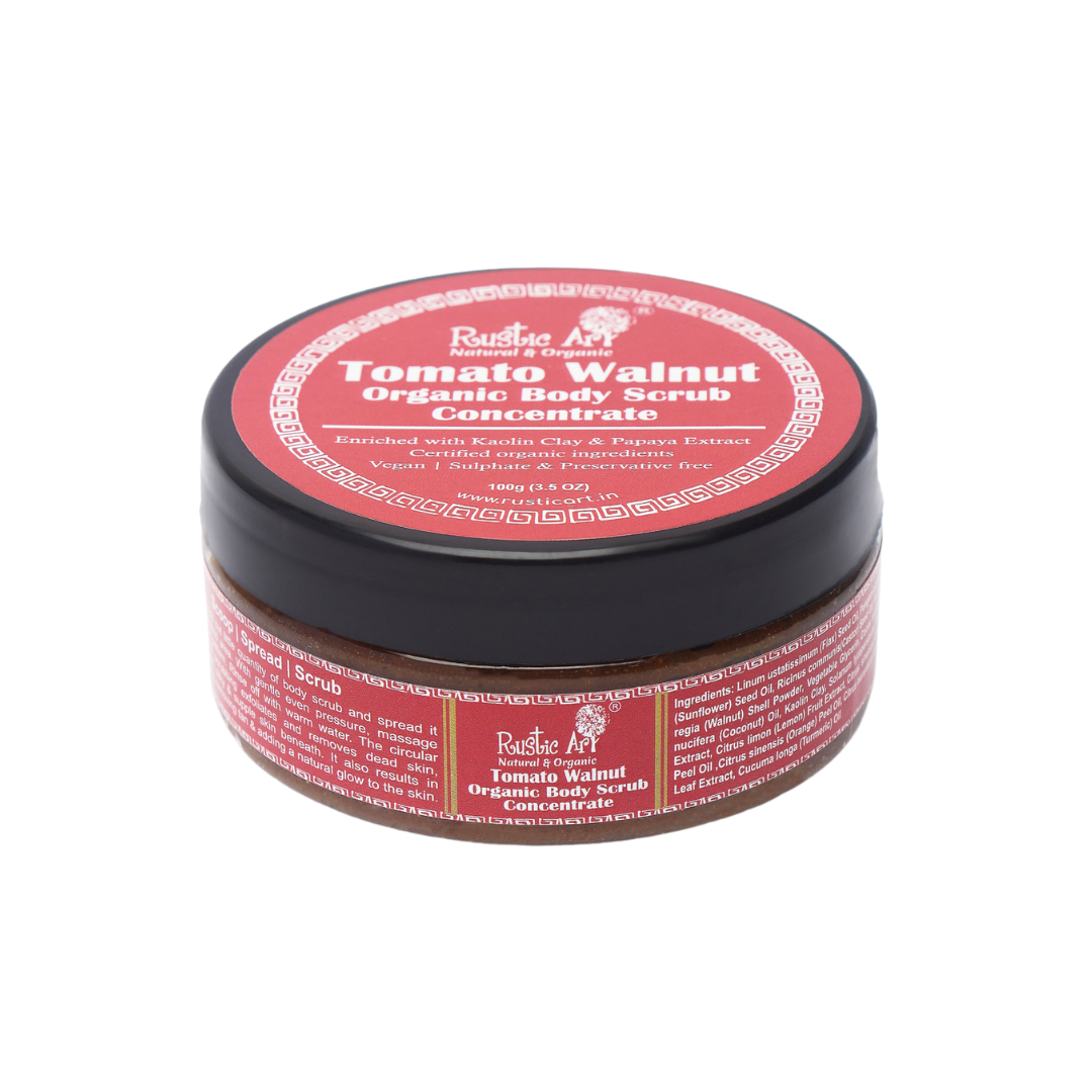 Tomato Walnut Body & Face Scrub Concentrate (100gm), Rustic Art
