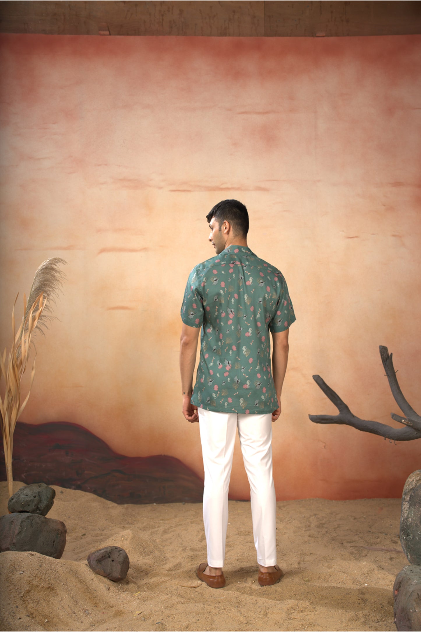 Green Cotton Satin Oceanic Mirage Shirt